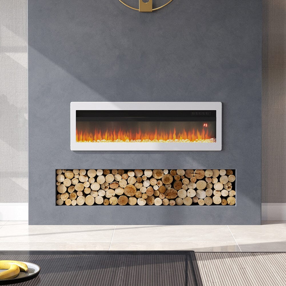 Wandmontierter Elektrokamin 40–60 Zoll, 9 Farben Flammeneffekt, 1800W, Schwarz Oder Weiß, Mit Montagezubehör
