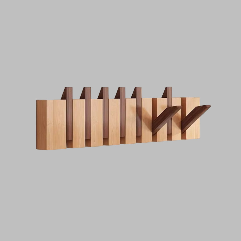 Wandgarderobe im Klavierstil – Klappbare Haken aus Holz