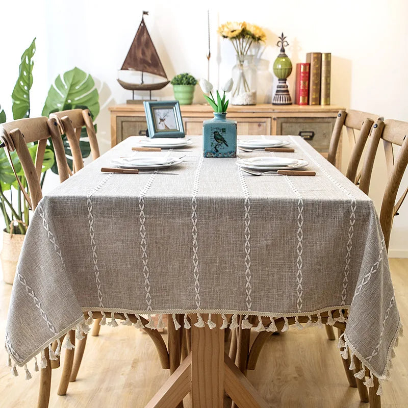 Natürliche Baumwoll-Leinen Tischdecke mit Quasten