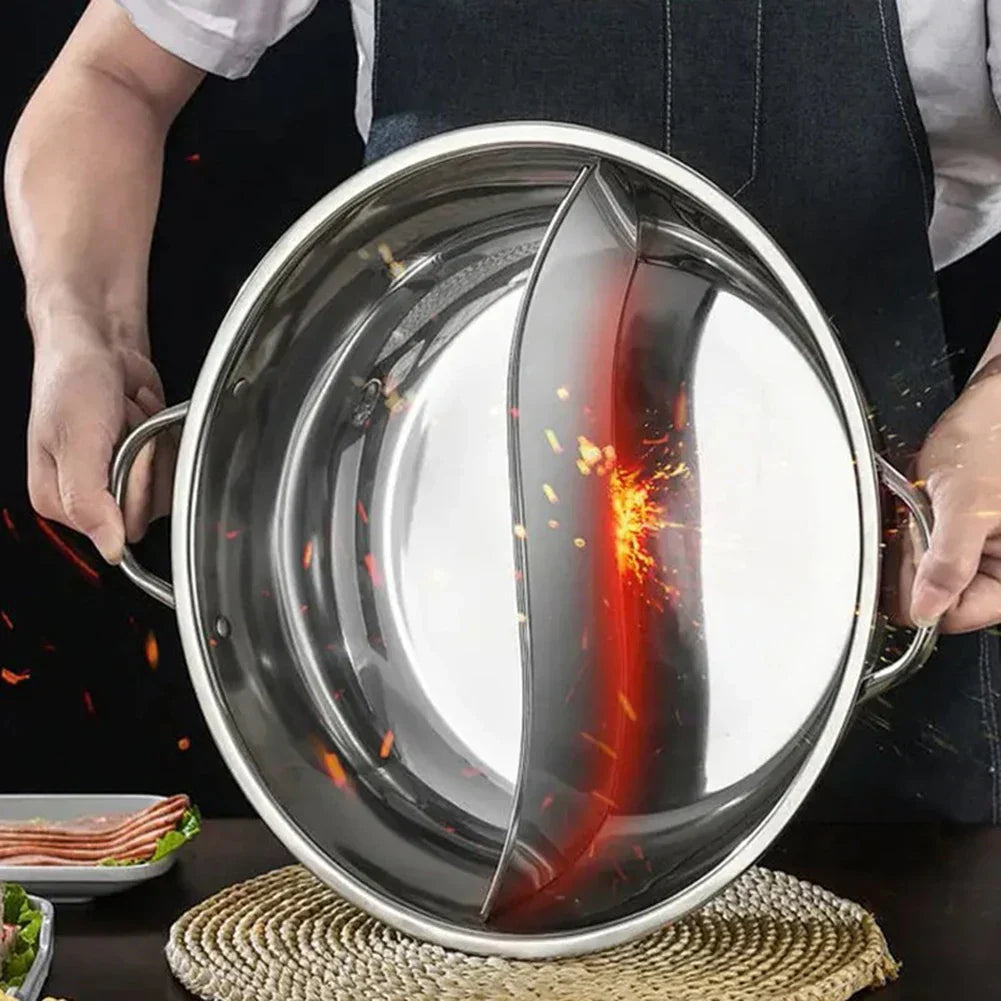 Edelstahl Suki-Pfanne mit Zwei Fächern für Vielseitiges Kochen