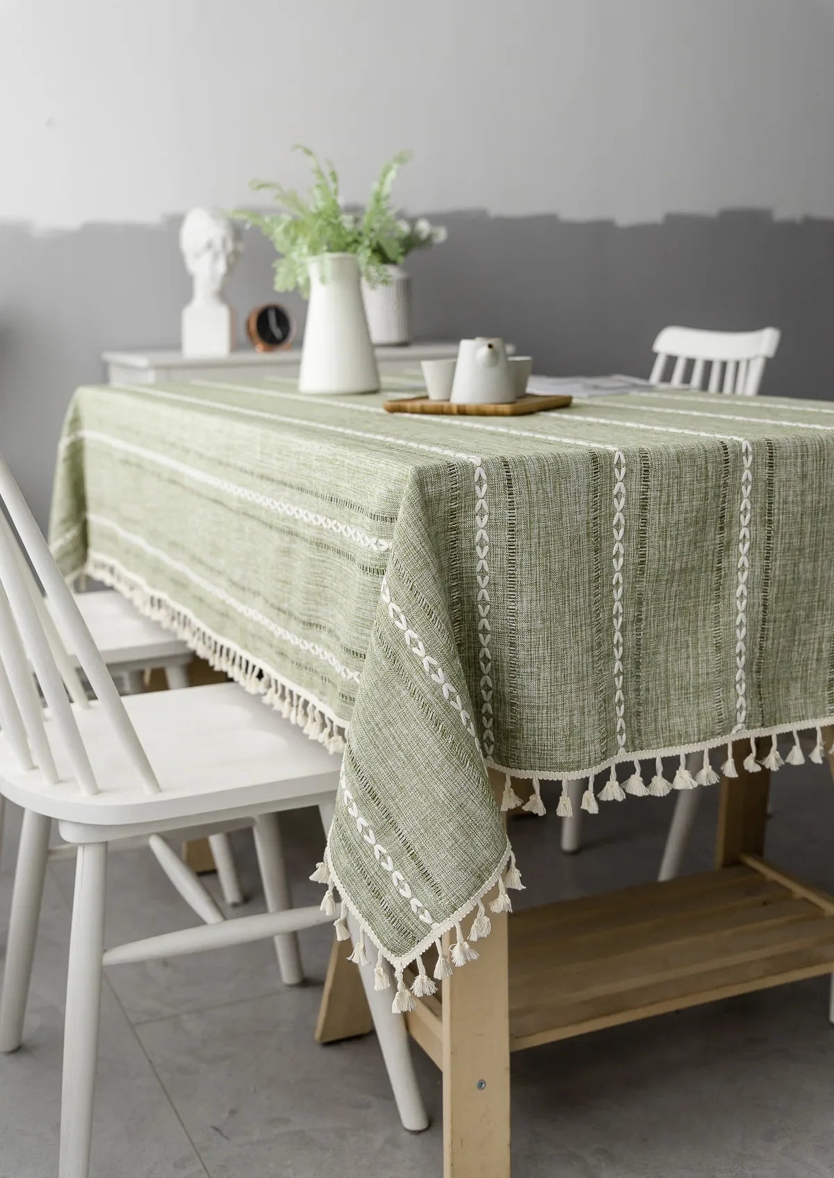 Natürliche Baumwoll-Leinen Tischdecke mit Quasten