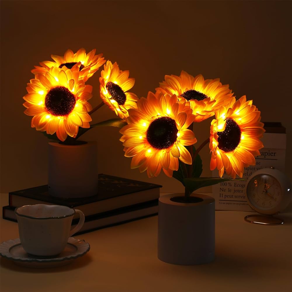 Funkelnde LED-Tischlampe im Sonnenblumen-Design – Strahlende Wohnakzente