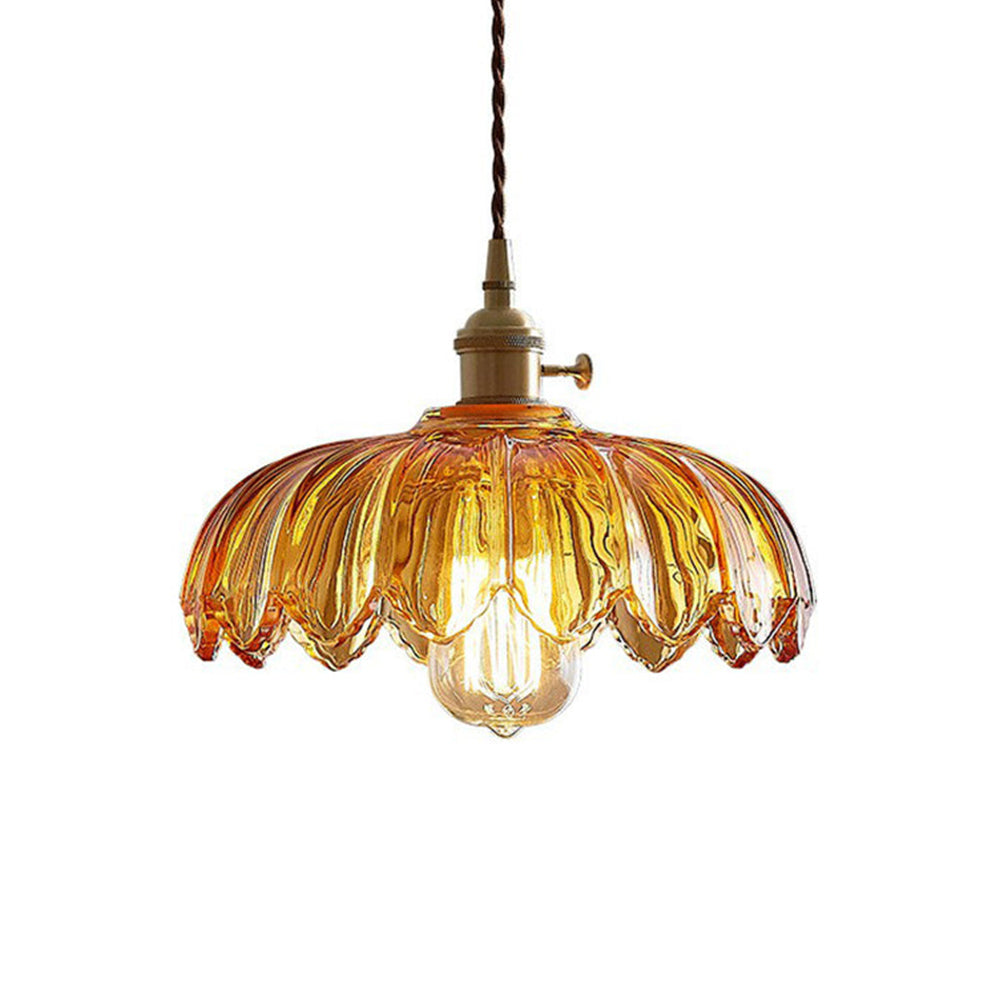 Retro-Pendelleuchte mit glasiertem Blumenmuster