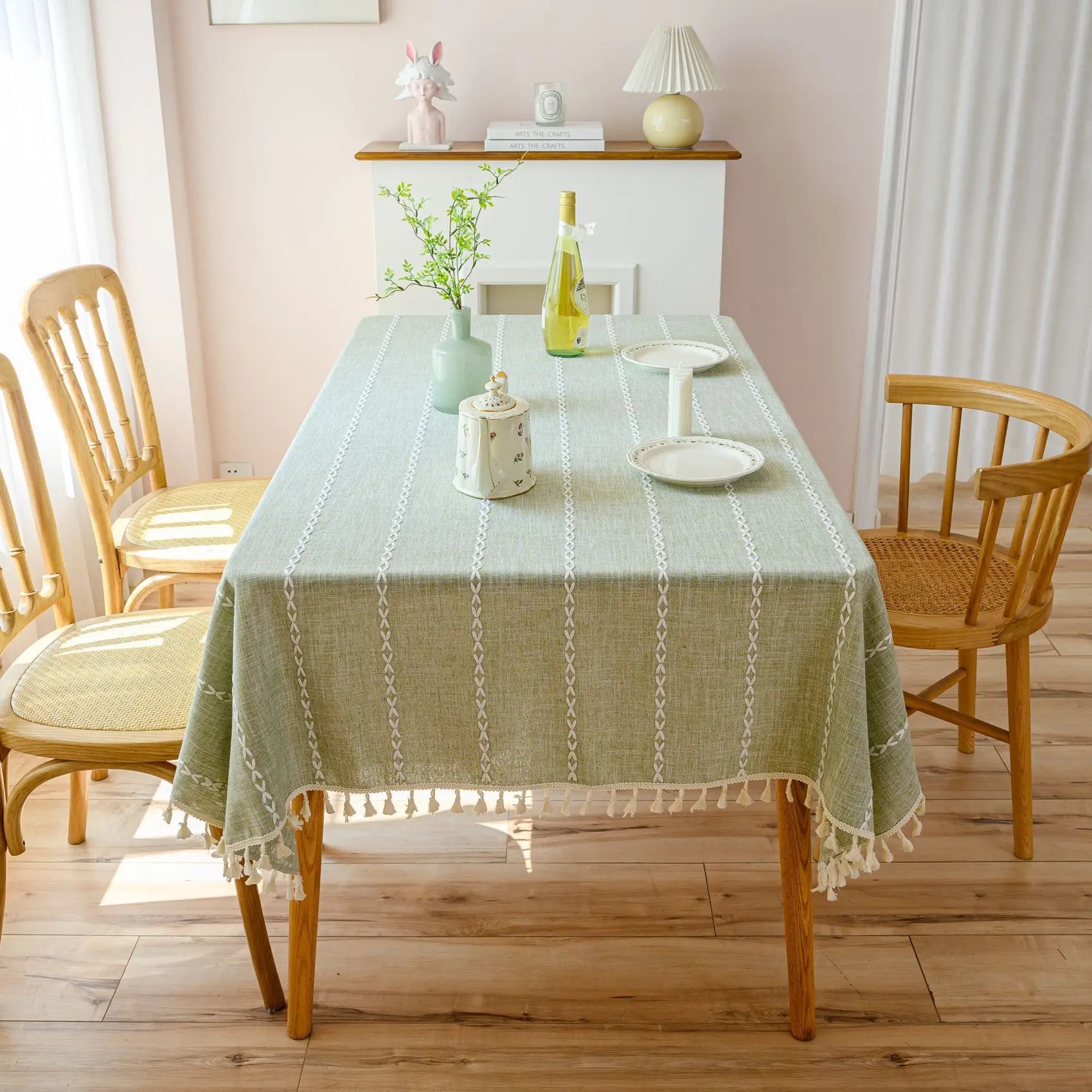 Natürliche Baumwoll-Leinen Tischdecke mit Quasten