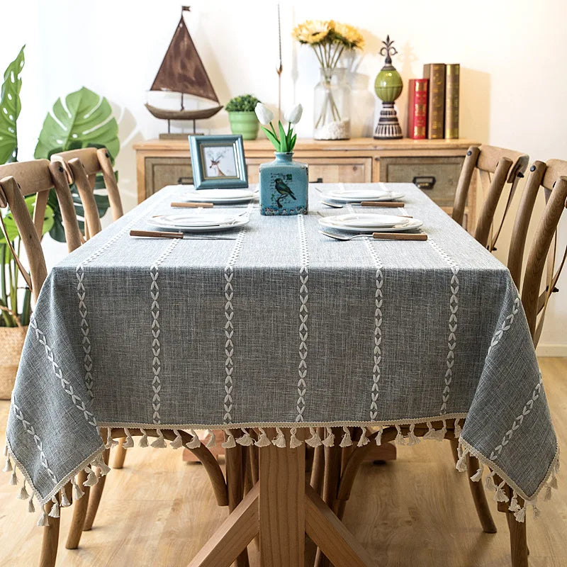 Natürliche Baumwoll-Leinen Tischdecke mit Quasten