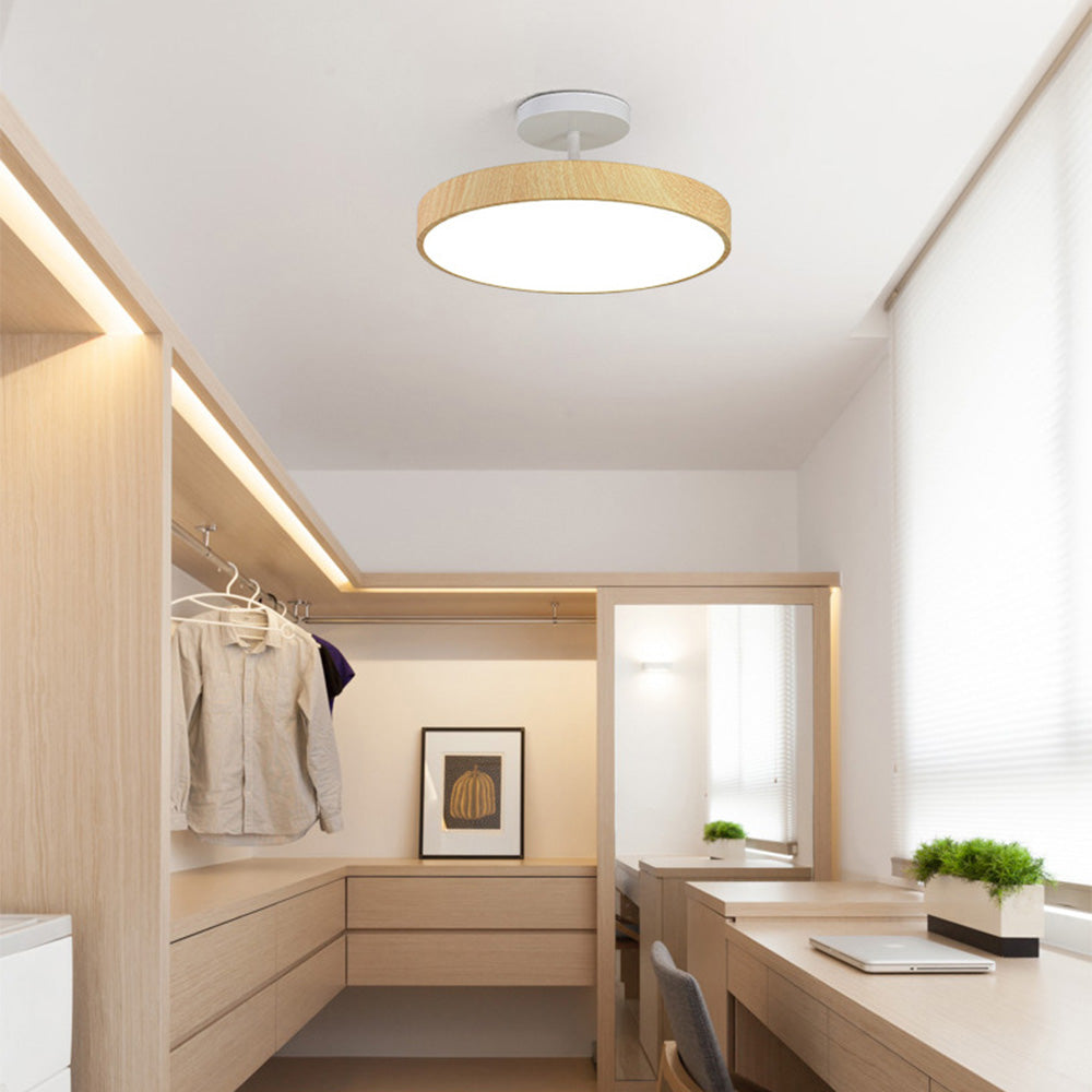 Halb Eingelassene Deckenlampe aus Holz mit Integrierter LED