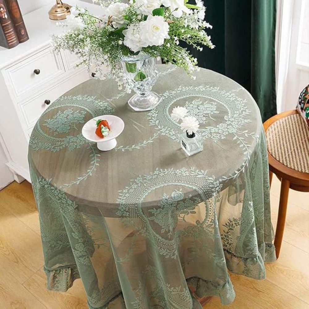 Transparente Spitzen-Tischdecke mit Rundem Blumen-Design