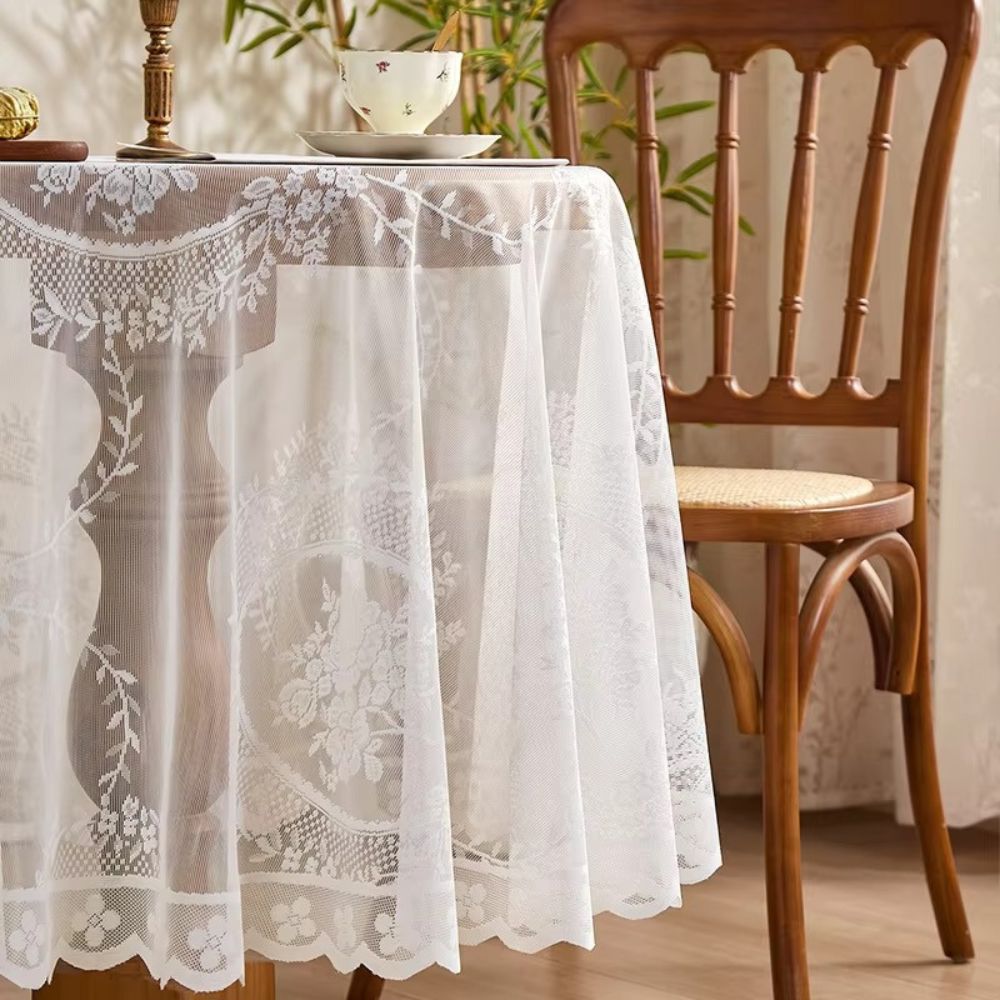 Transparente Spitzen-Tischdecke mit Rundem Blumen-Design