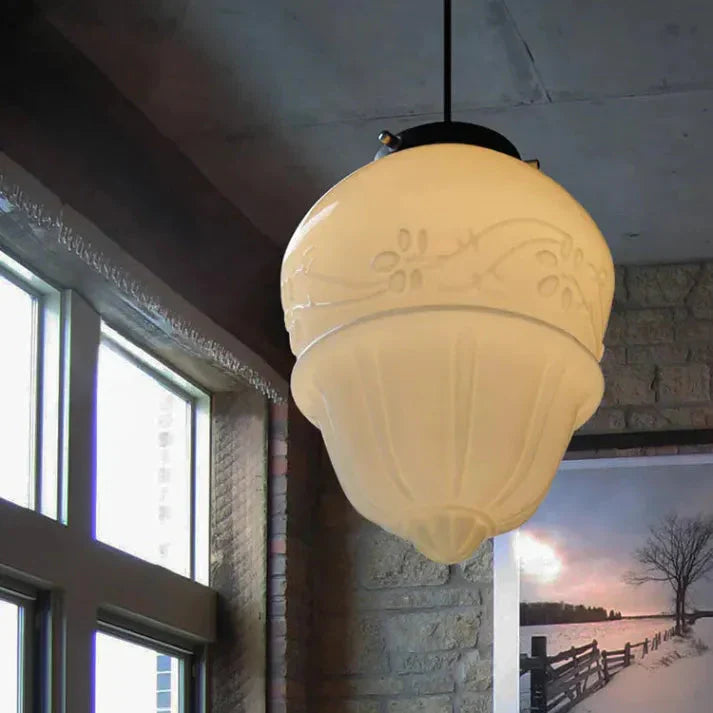 Weißes Milchglas Pendelleuchte | Vintage-Jar-Stil