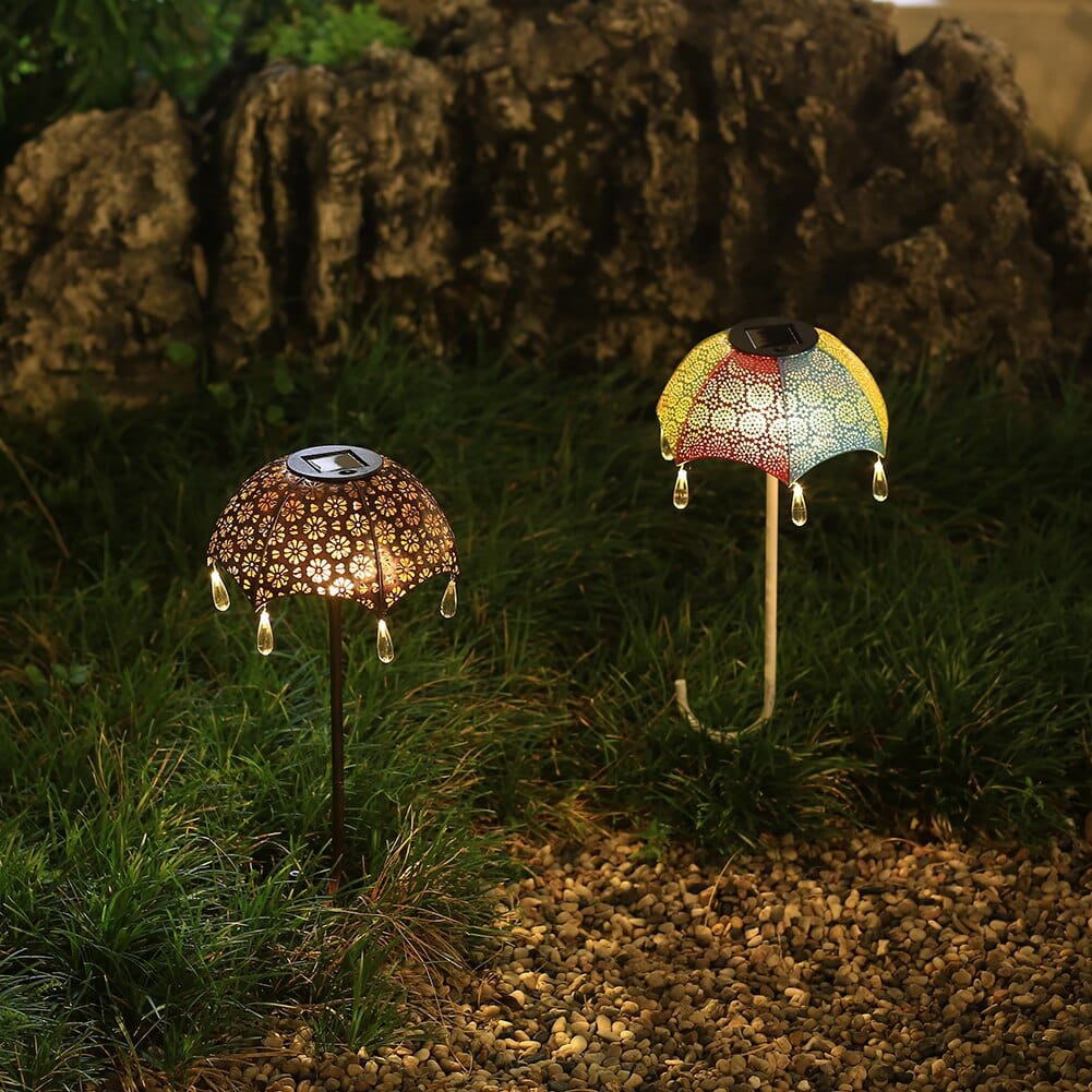 Dekorative Solar-Gartenlampen im Schirm-Stil mit warmem Weißlicht (2er Set)
