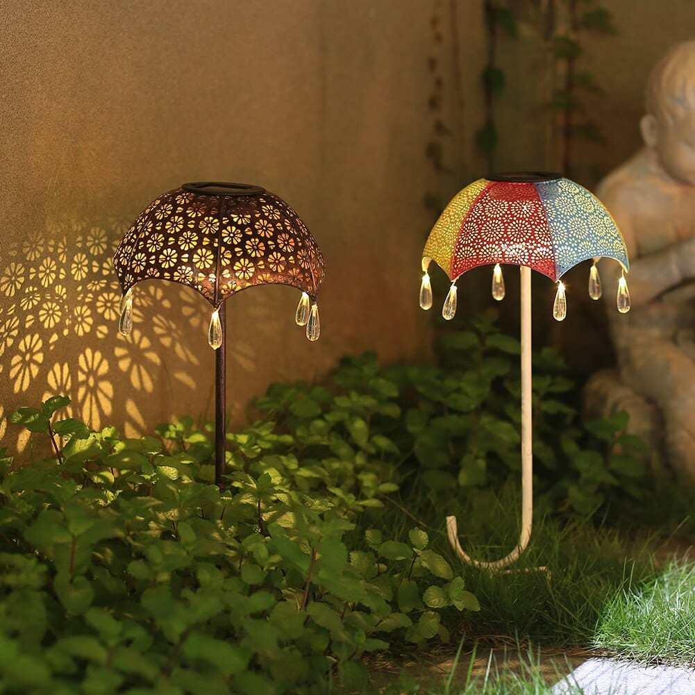 Dekorative Solar-Gartenlampen im Schirm-Stil mit warmem Weißlicht (2er Set)
