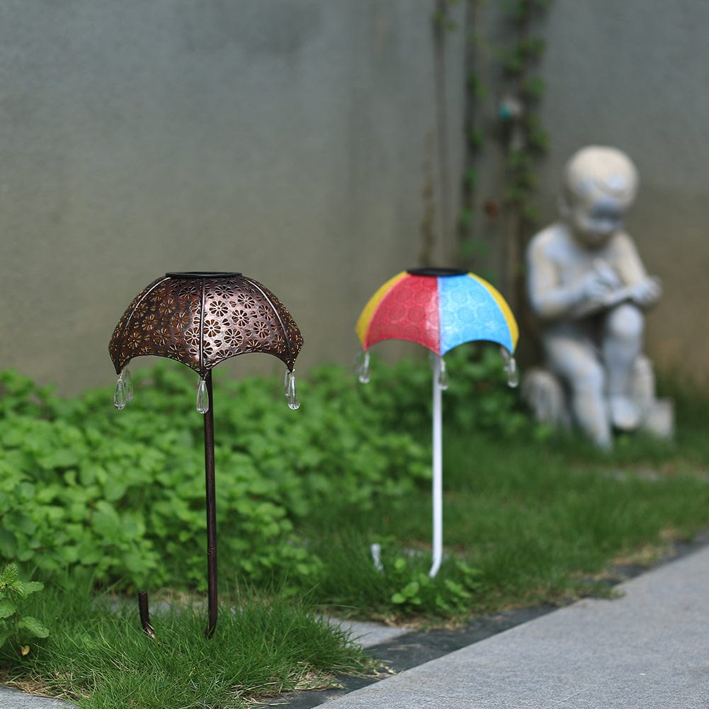 Dekorative Solar-Gartenlampen im Schirm-Stil mit warmem Weißlicht (2er Set)