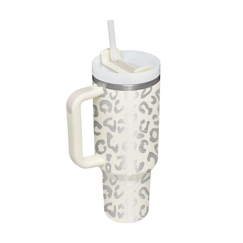 Bedruckter Isolier-Tumbler aus Edelstahl mit Strohhalm