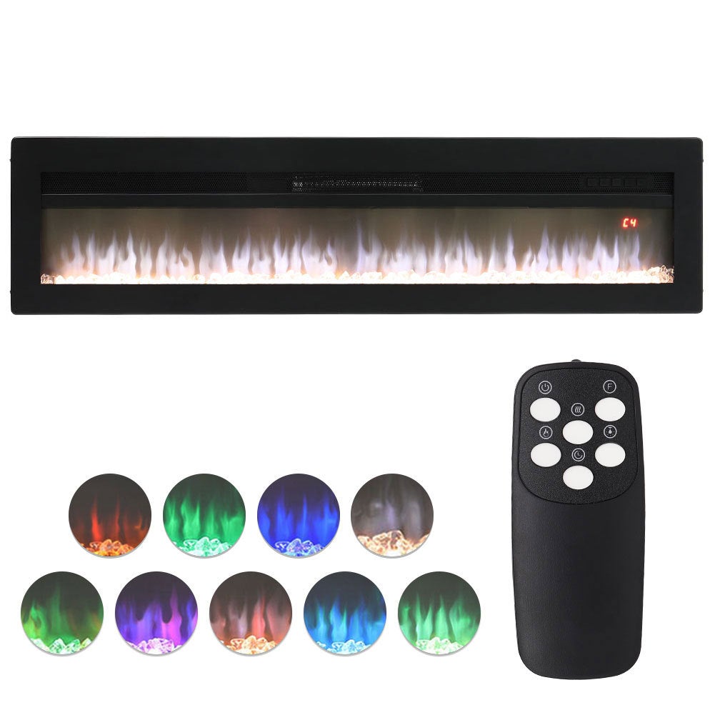 Wandmontierter Elektrokamin 40–60 Zoll, 9 Farben Flammeneffekt, 1800W, Schwarz Oder Weiß, Mit Montagezubehör