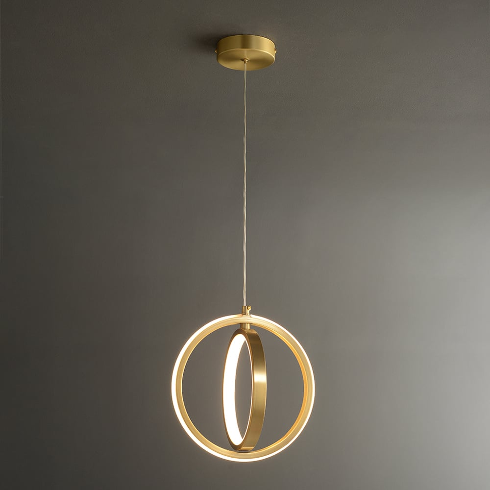 Goldene Geometrische 2-Ring LED Pendelleuchte | Messing Hängeleuchte