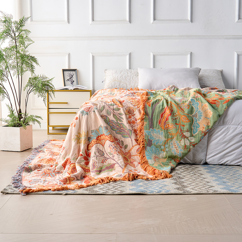 Boho-Decke aus Baumwolle – Mit Blumenmotiven