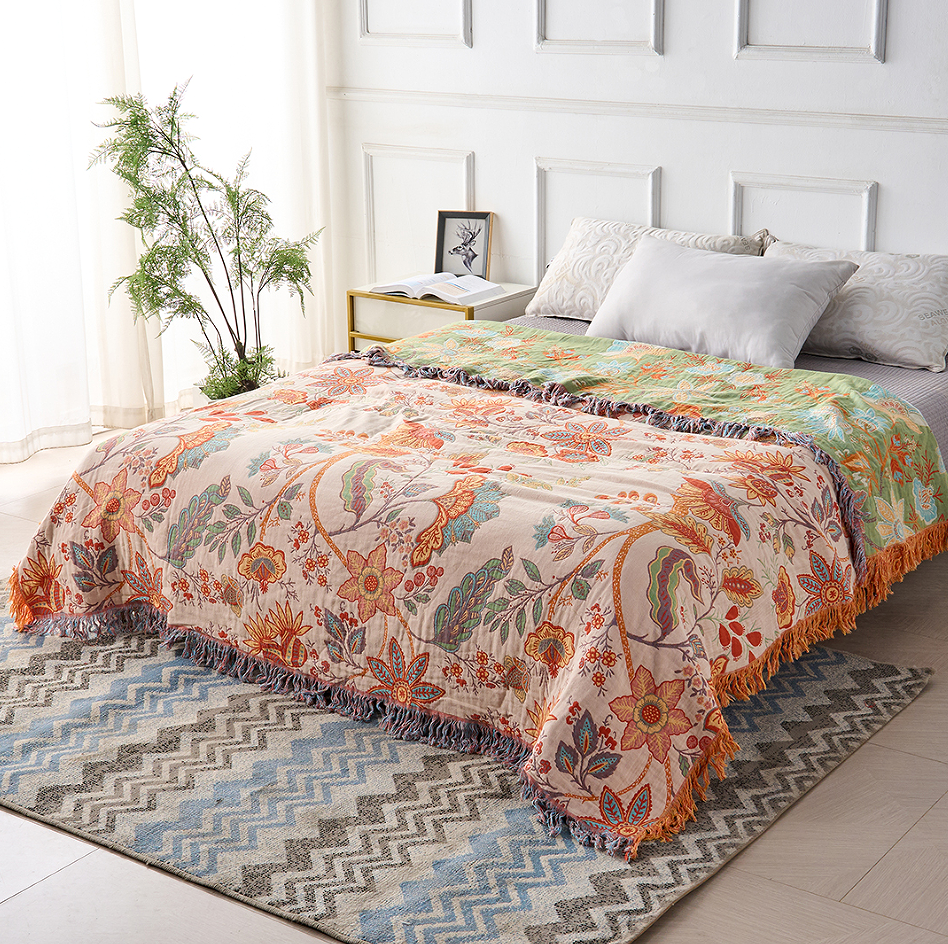 Boho-Decke aus Baumwolle – Mit Blumenmotiven