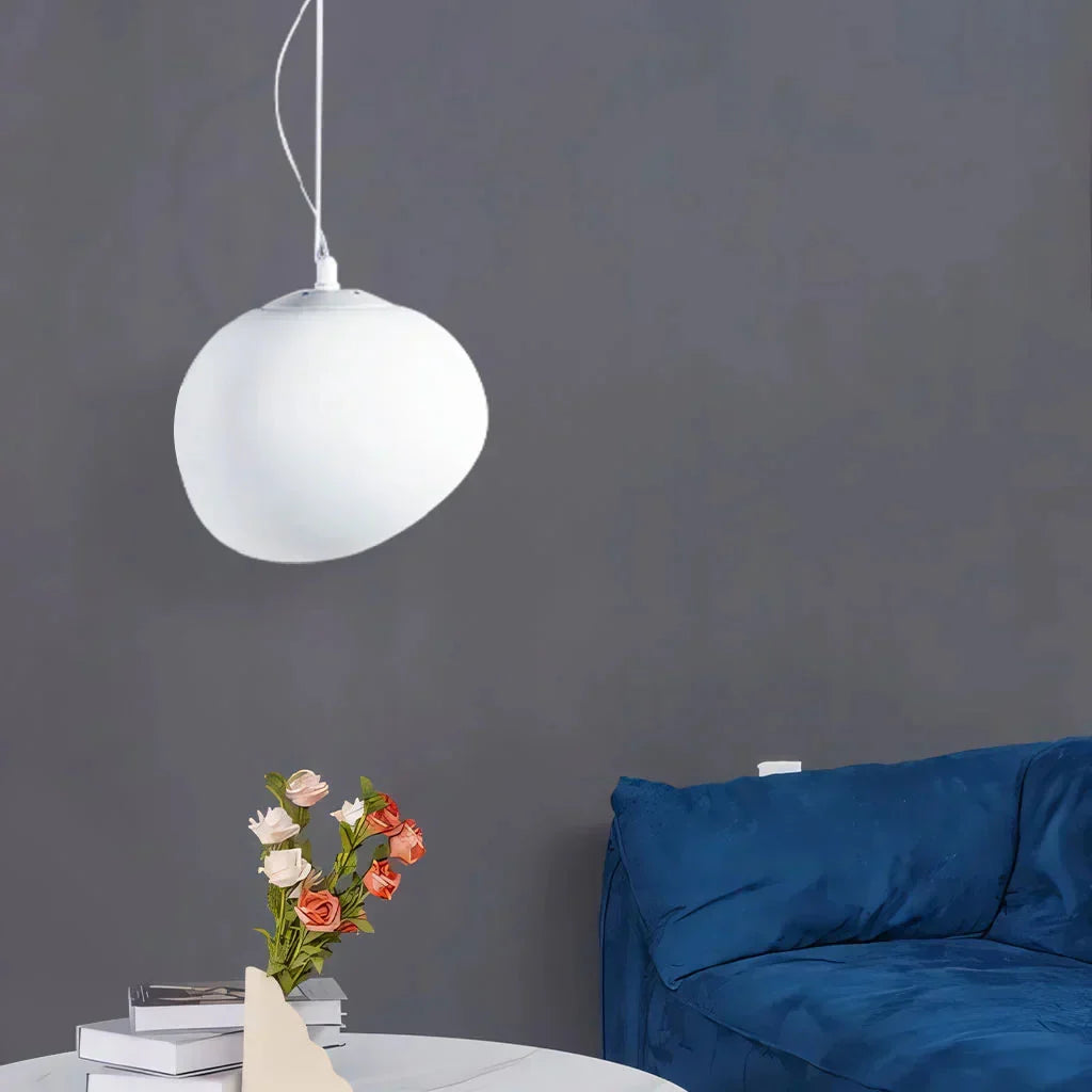Minimalistische Weiße Kieselstein Pendelleuchte | Sanftes Licht