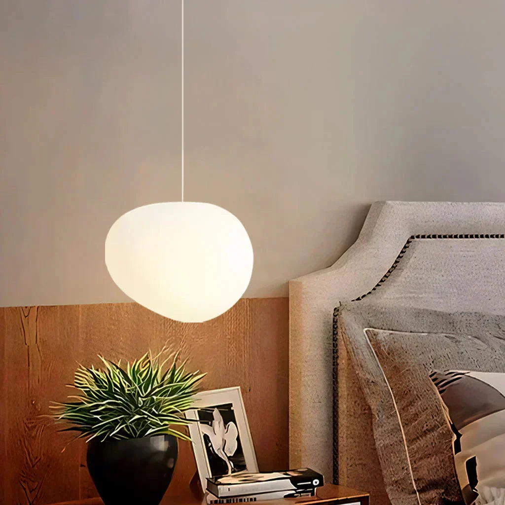 Minimalistische Weiße Kieselstein Pendelleuchte | Sanftes Licht