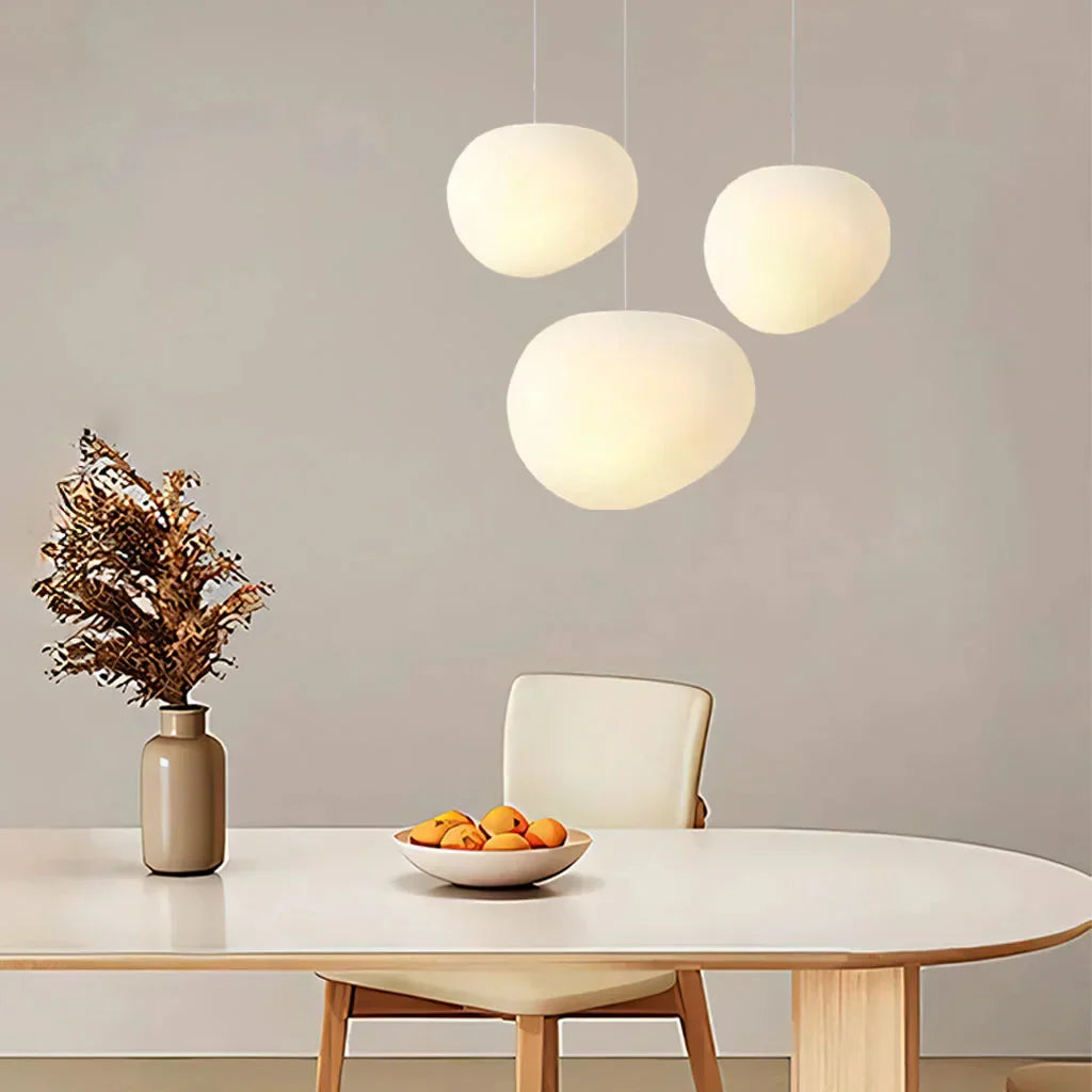 Minimalistische Weiße Kieselstein Pendelleuchte | Sanftes Licht