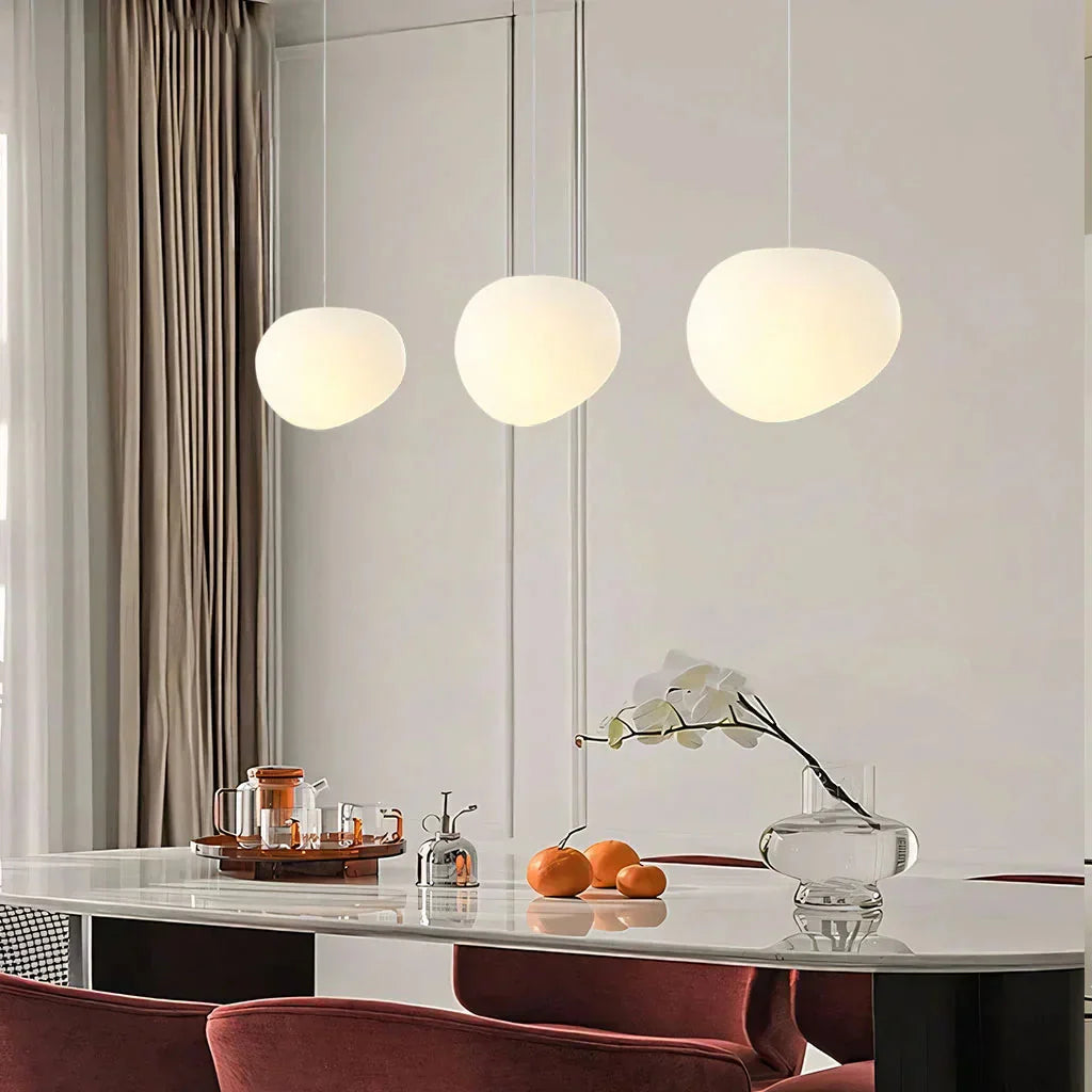 Minimalistische Weiße Kieselstein Pendelleuchte | Sanftes Licht