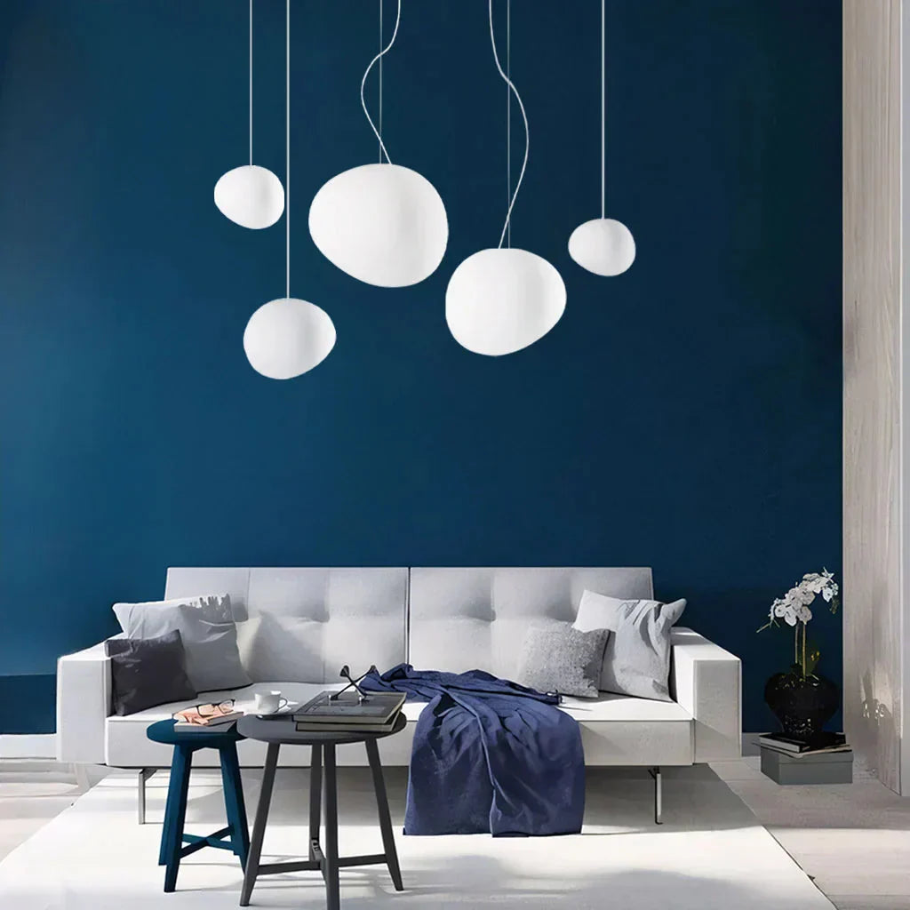 Minimalistische Weiße Kieselstein Pendelleuchte | Sanftes Licht
