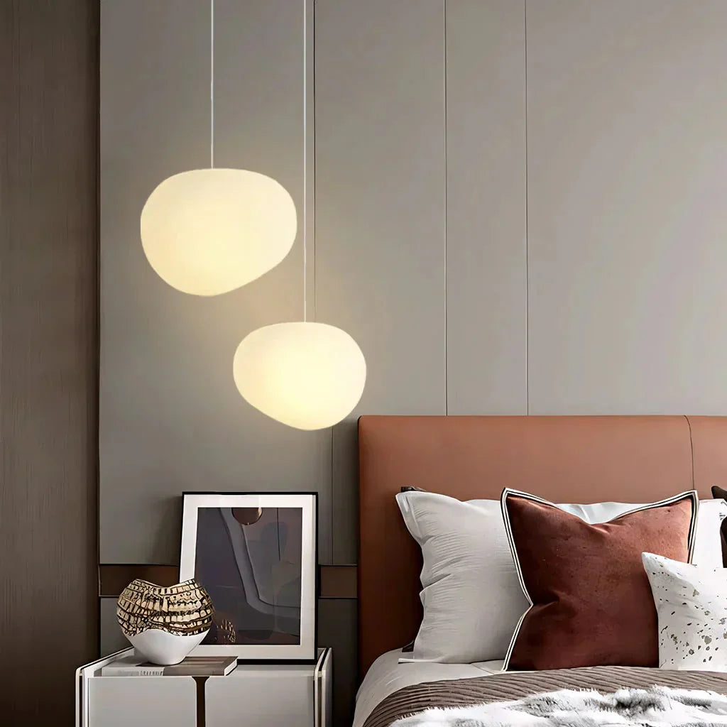 Minimalistische Weiße Kieselstein Pendelleuchte | Sanftes Licht