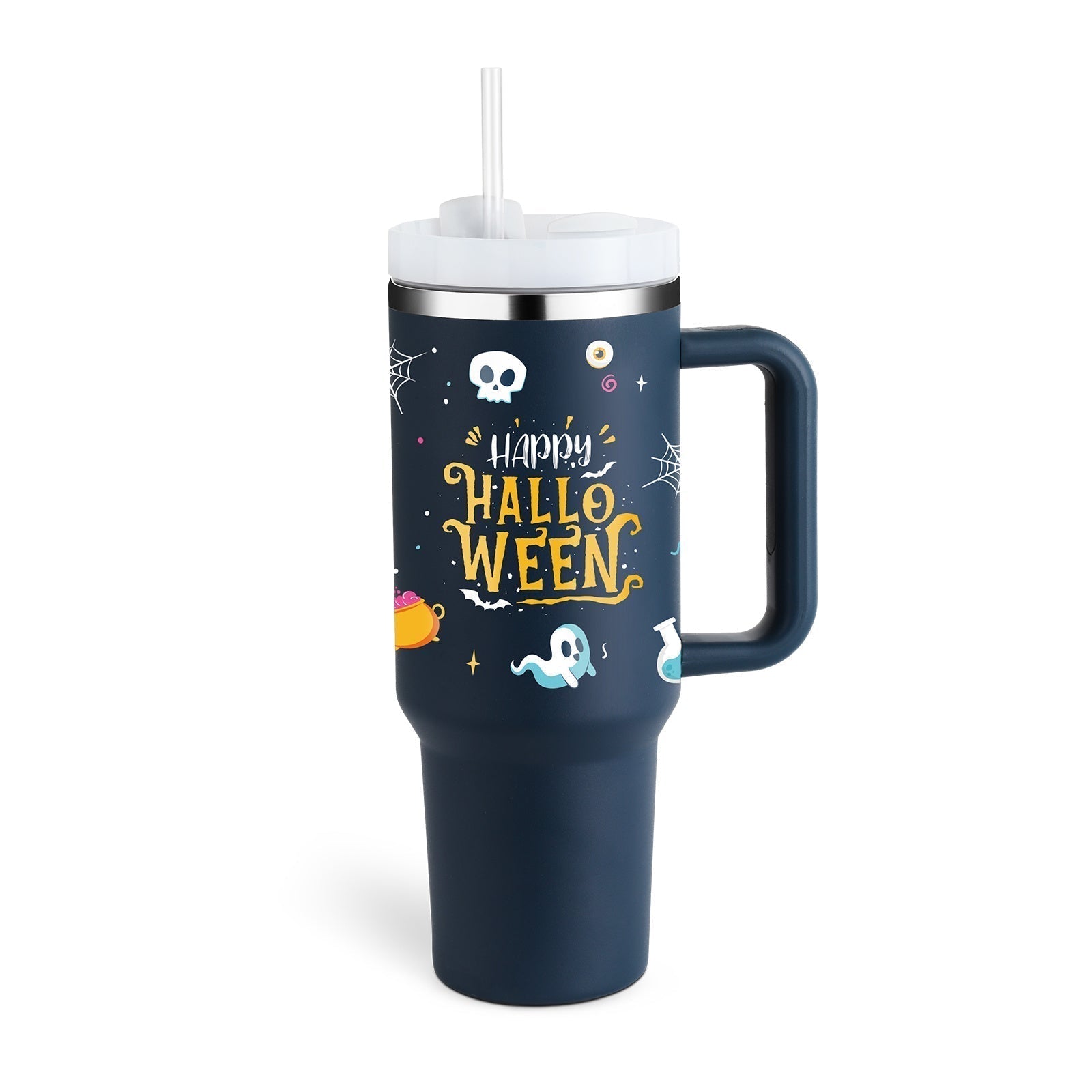 Bedruckter Isolier-Tumbler aus Edelstahl mit Strohhalm