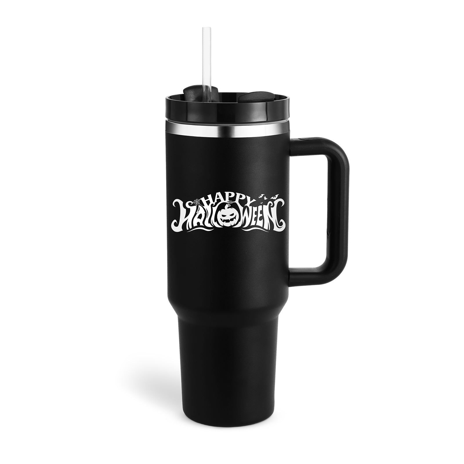 Bedruckter Isolier-Tumbler aus Edelstahl mit Strohhalm