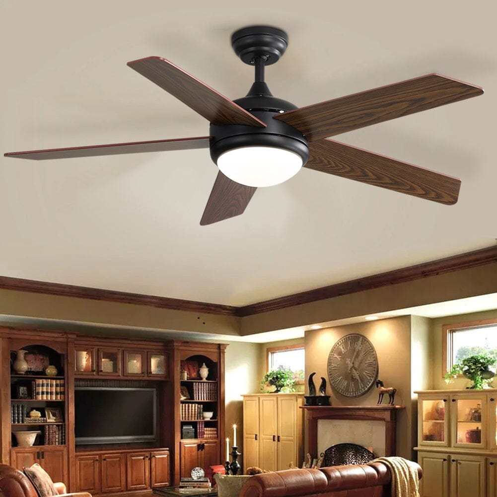 Moderner Deckenventilator 52 Zoll mit Holzflügeln, Dimmbarer LED-Lampe & Fernsteuerung
