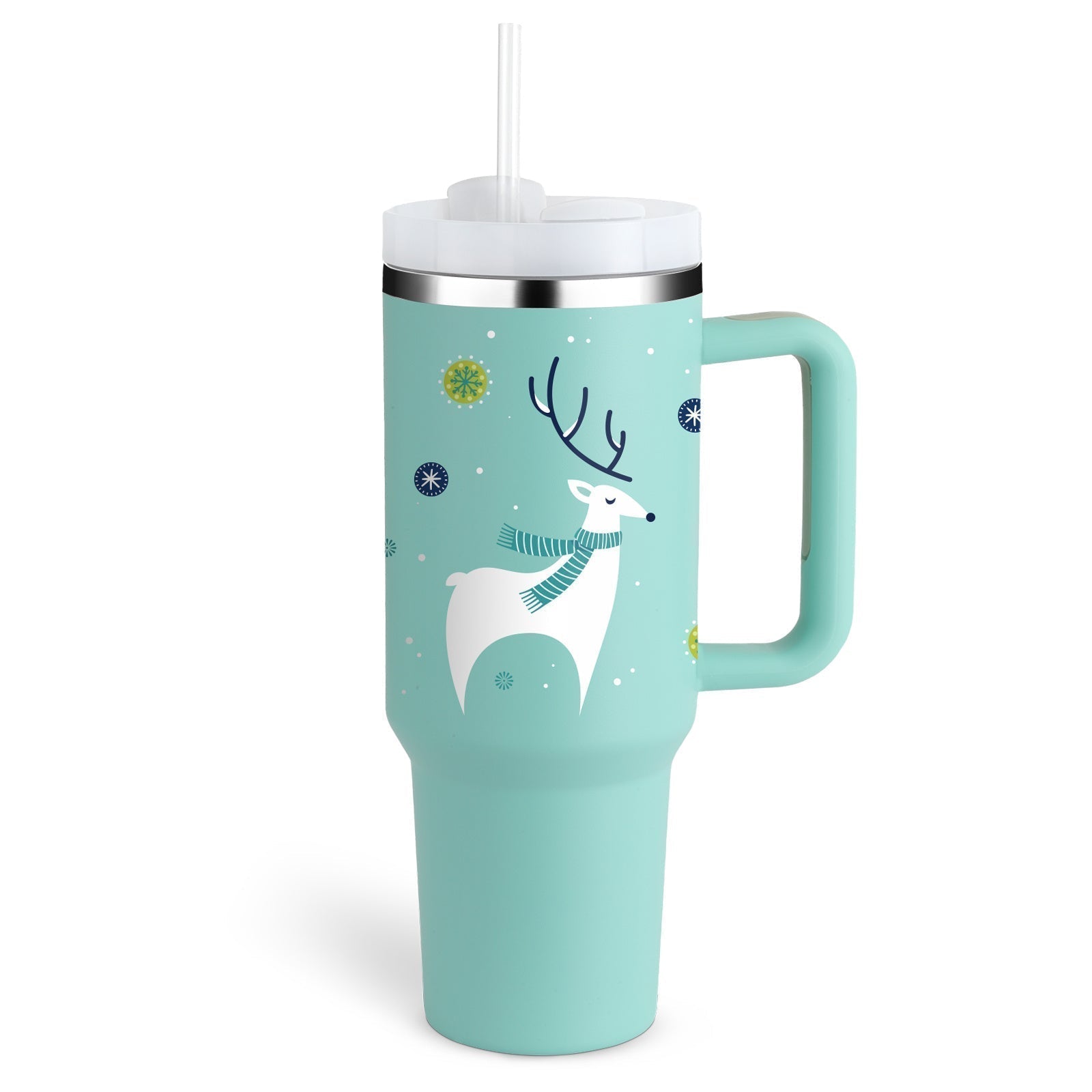 Bedruckter Isolier-Tumbler aus Edelstahl mit Strohhalm