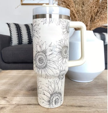Bedruckter Isolier-Tumbler aus Edelstahl mit Strohhalm