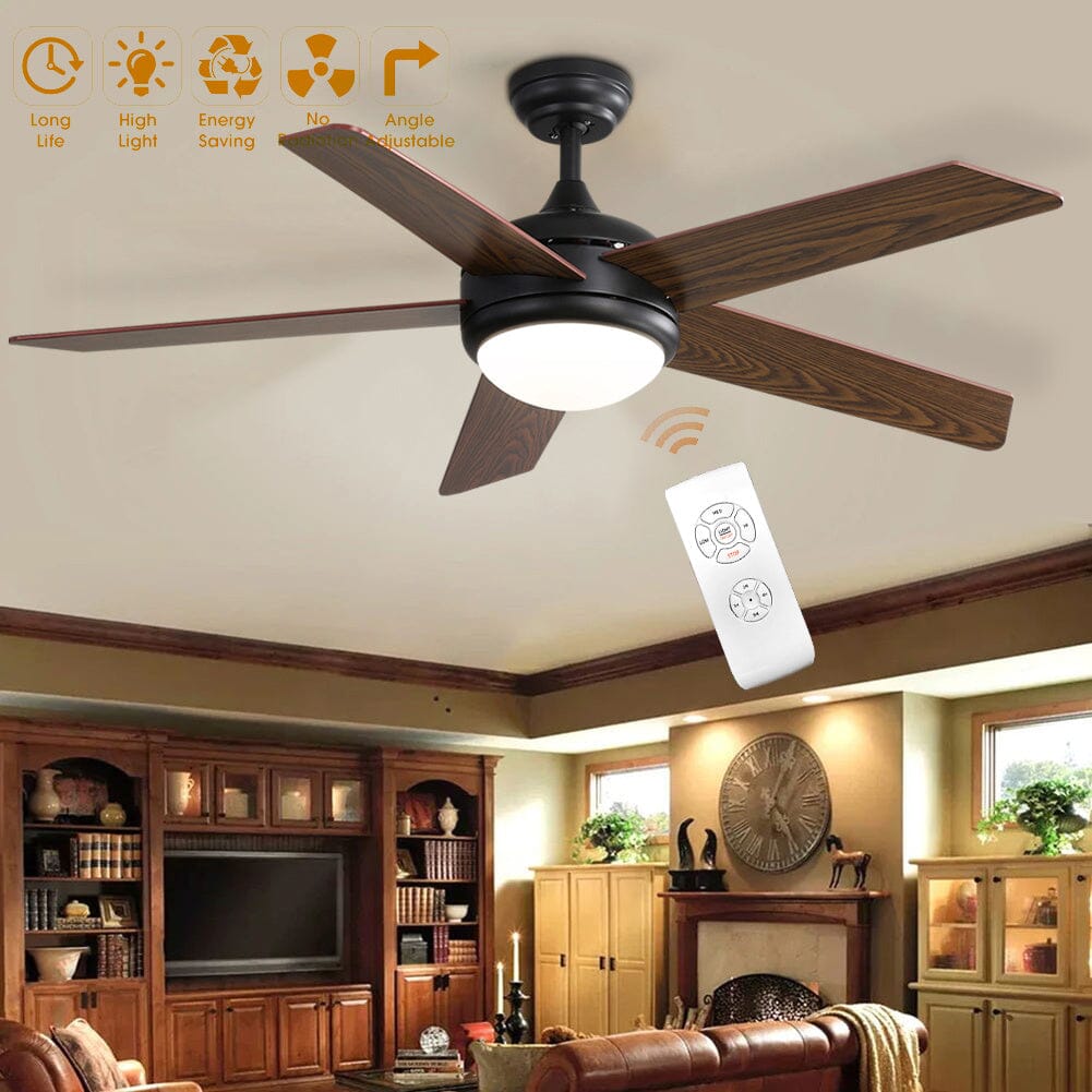 Moderner Deckenventilator 52 Zoll mit Holzflügeln, Dimmbarer LED-Lampe & Fernsteuerung
