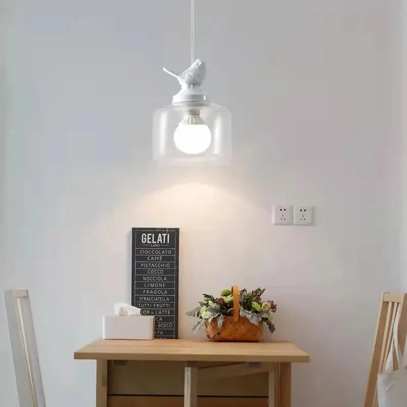 Vogel-Design Glaslampe – Höhenverstellbare Pendelleuchte