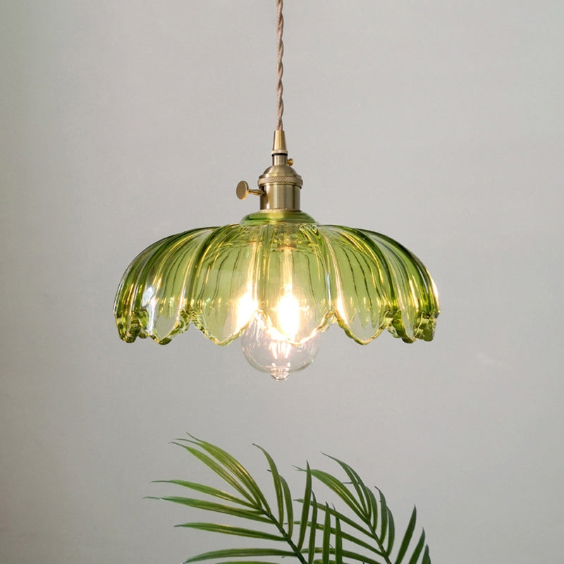 Retro-Pendelleuchte mit glasiertem Blumenmuster