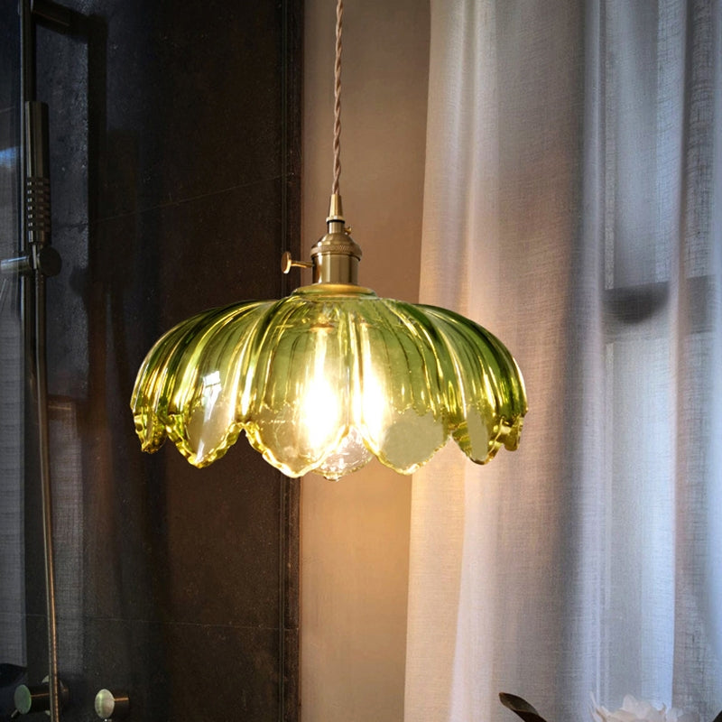 Retro-Pendelleuchte mit glasiertem Blumenmuster