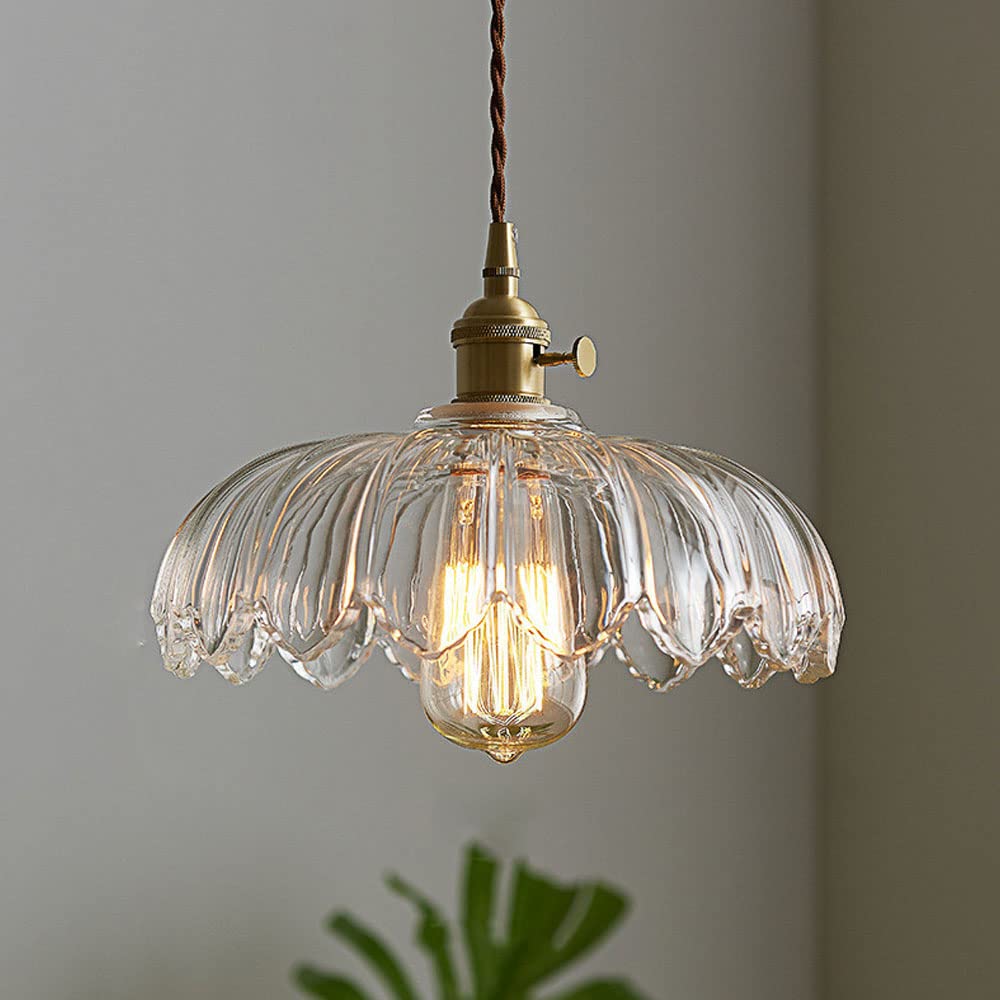 Retro-Pendelleuchte mit glasiertem Blumenmuster