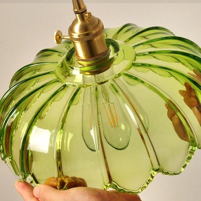 Retro-Pendelleuchte mit glasiertem Blumenmuster