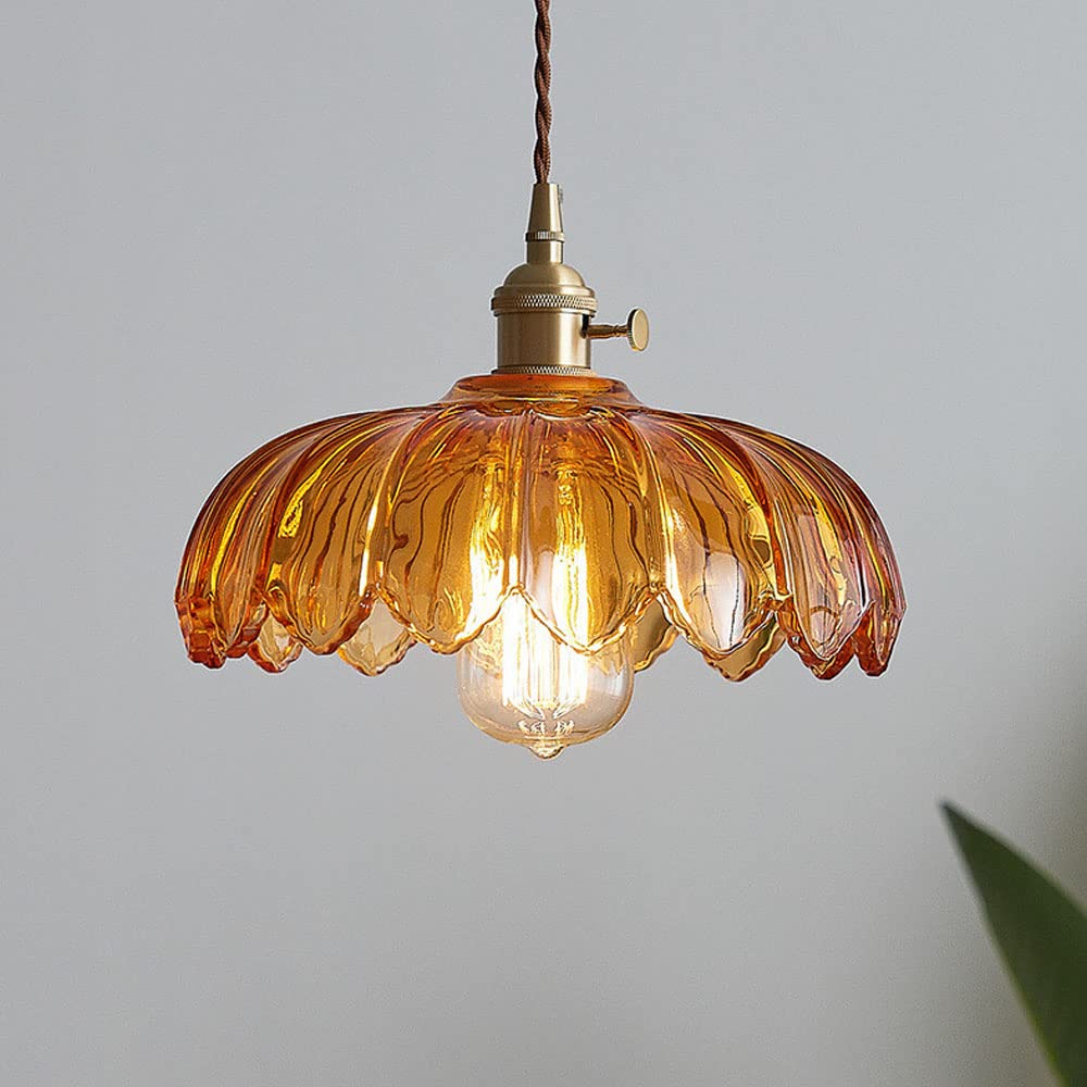 Retro-Pendelleuchte mit glasiertem Blumenmuster