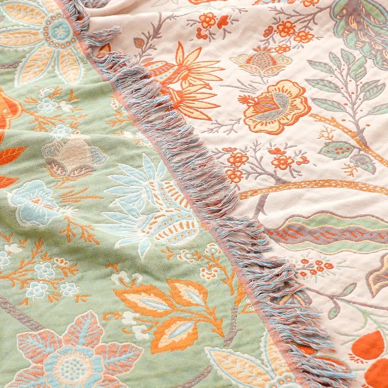 Boho-Decke aus Baumwolle – Mit Blumenmotiven