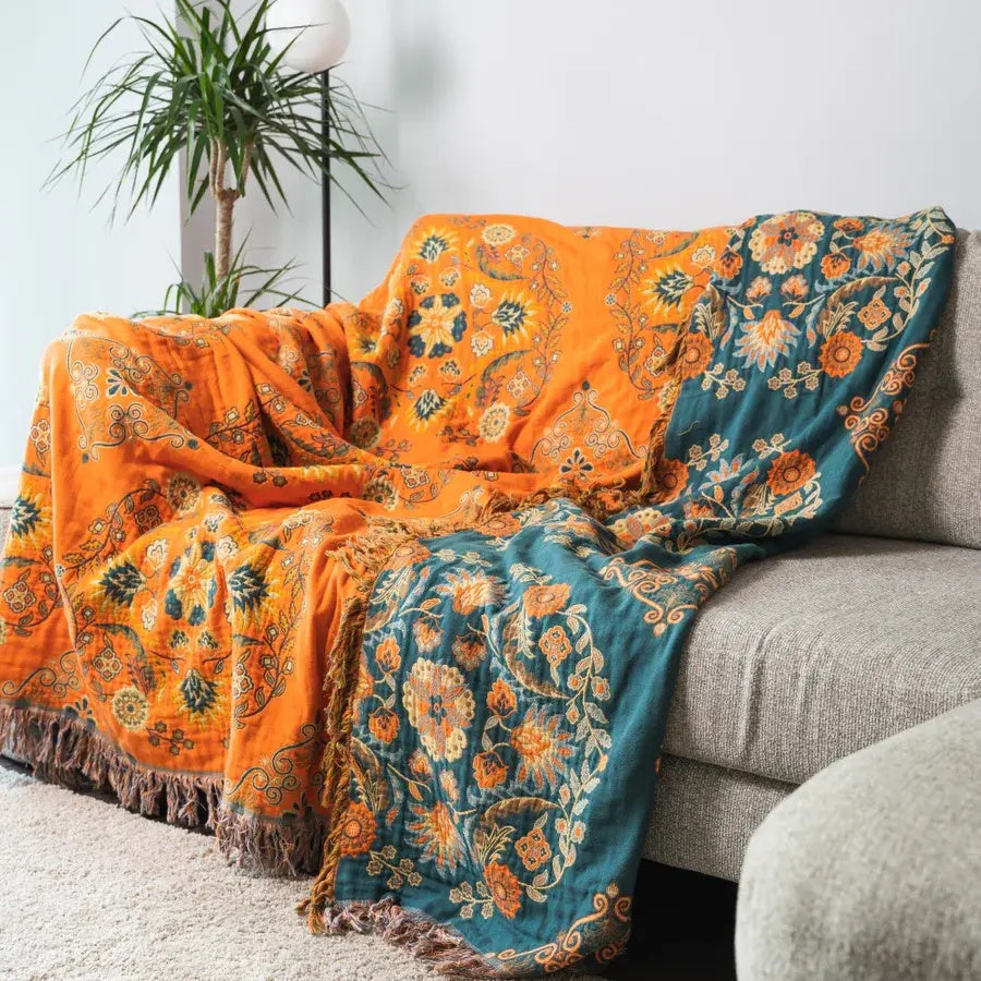 Baumwoll-Decke mit wendbarem Marigold-Design