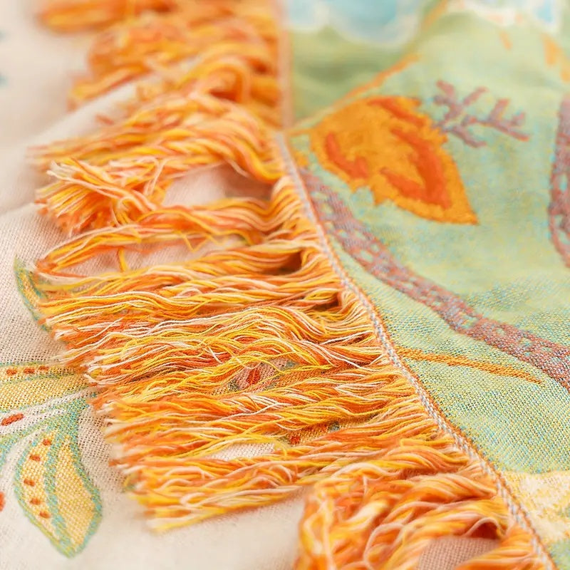 Boho-Decke aus Baumwolle – Mit Blumenmotiven