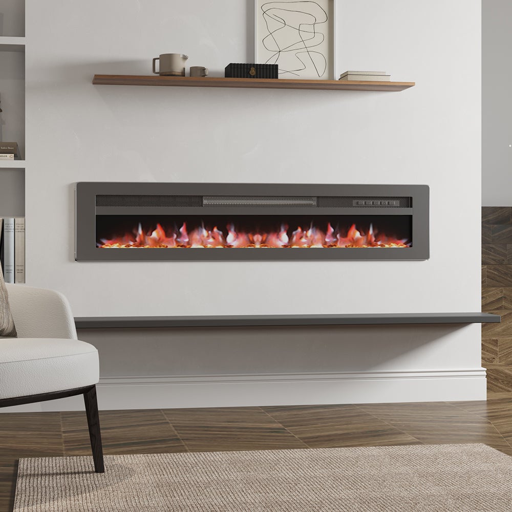 Wandmontierter Elektrokamin 40–60 Zoll, 9 Farben Flammeneffekt, 1800W, Schwarz Oder Weiß, Mit Montagezubehör