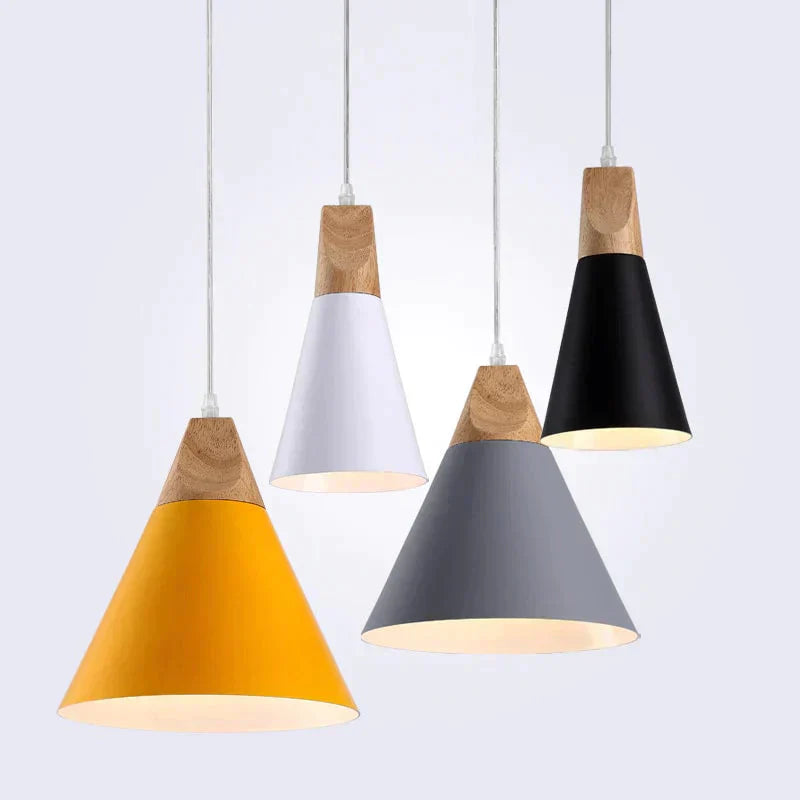 Skandinavische LED-Pendelleuchte – Hängelampe Aus Holz Und Aluminium Mit E27-Fassung