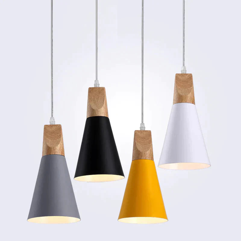 Skandinavische LED-Pendelleuchte – Hängelampe Aus Holz Und Aluminium Mit E27-Fassung