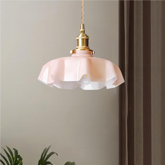 Cremefarbene Retro Glasblume Pendelleuchte