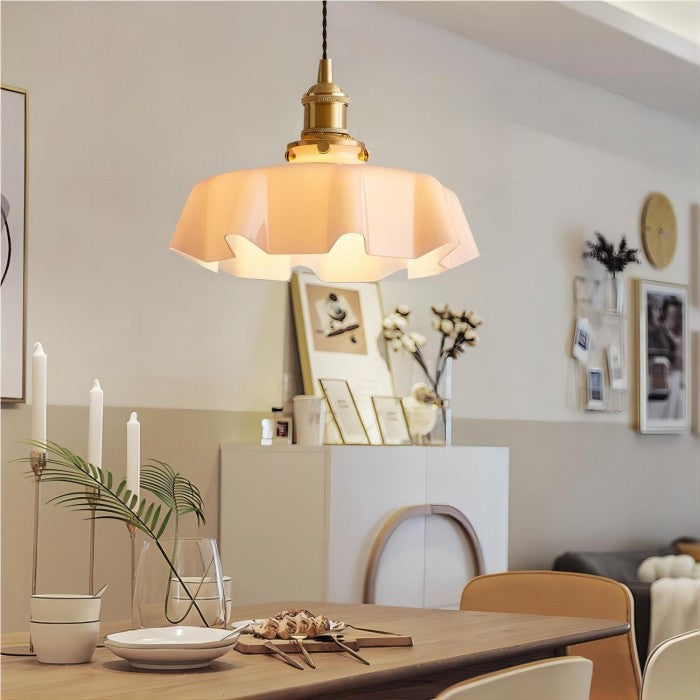 Cremefarbene Retro Glasblume Pendelleuchte