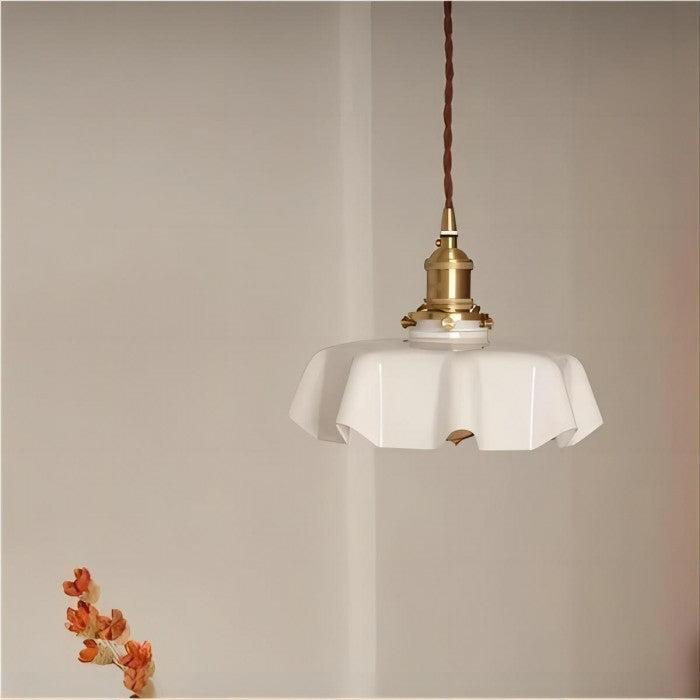 Cremefarbene Retro Glasblume Pendelleuchte