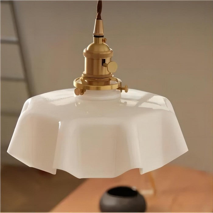 Cremefarbene Retro Glasblume Pendelleuchte