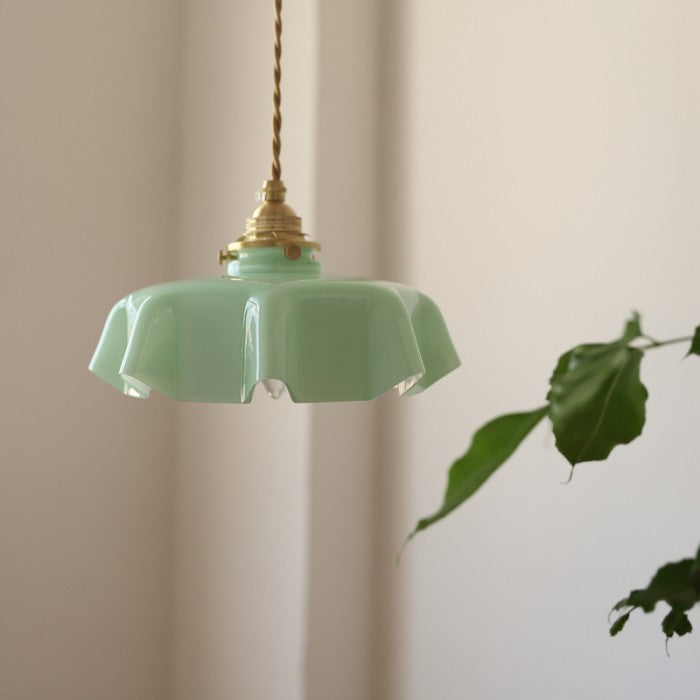 Cremefarbene Retro Glasblume Pendelleuchte